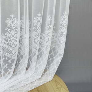 Lace Embroidered Sheer Curtains: Elegant White Voile Tulle
