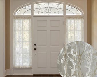 French Door Sheer Curtains: Ivory Vintage Lace Panels with Double Rod Pocket