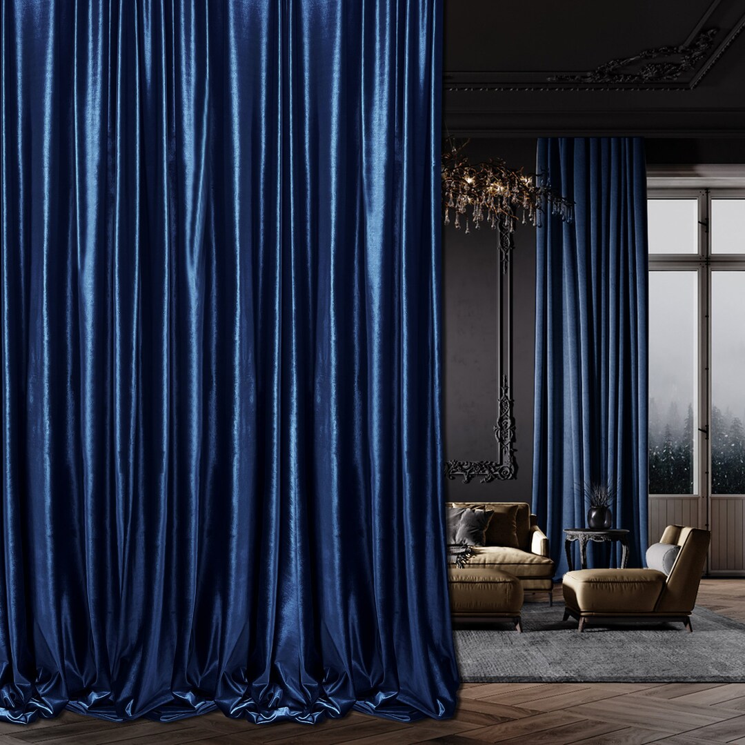 Royal Blue Curtains Brilliant Shiny Velvet Drapes Custom Etsy