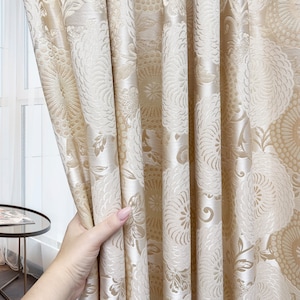 Art Deco Jacquard Curtains: Floral Patterned Vintage Style with Blackout Lining Option