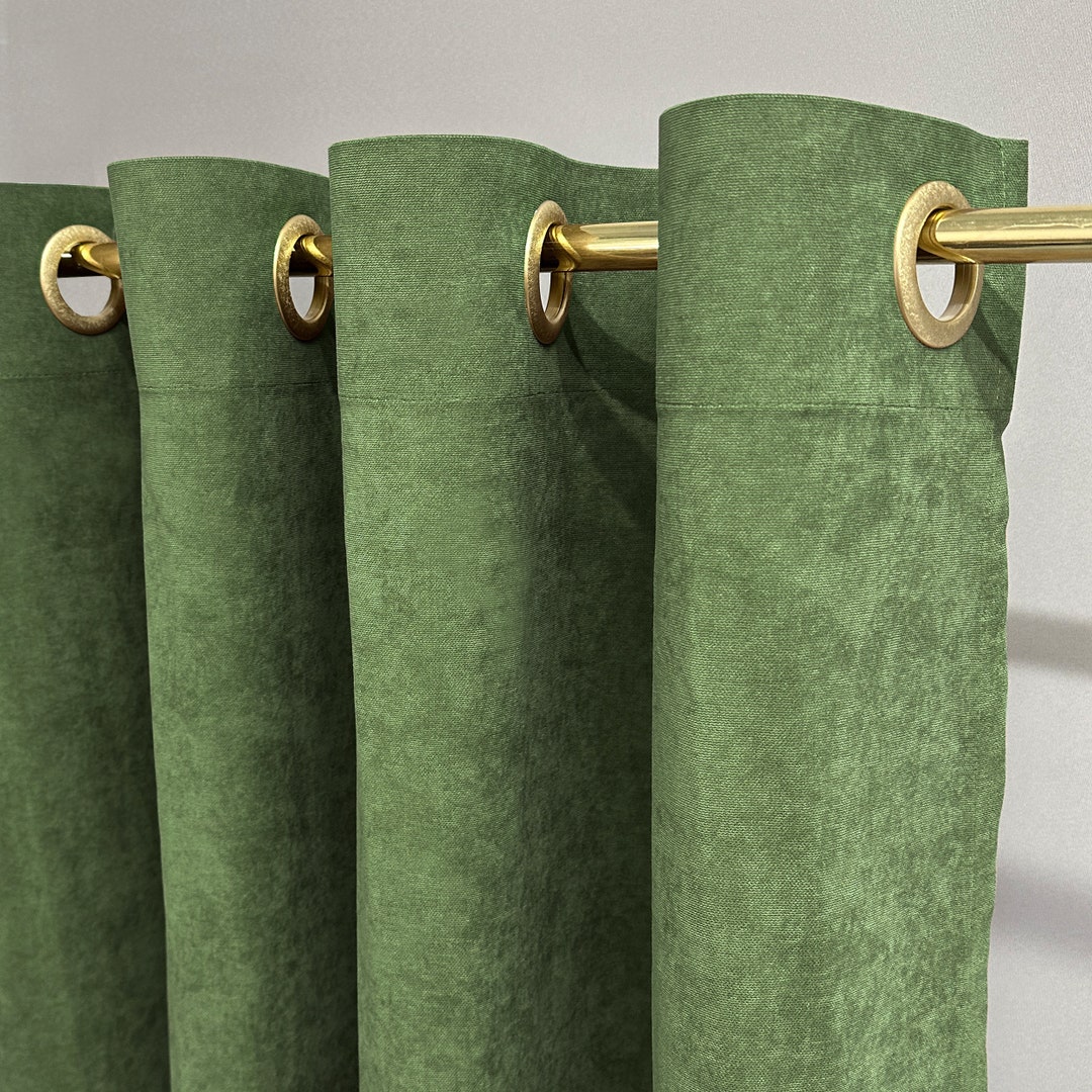 Olive Green Privacy Curtains With Abstract Texture, Shabby Chic Grommet