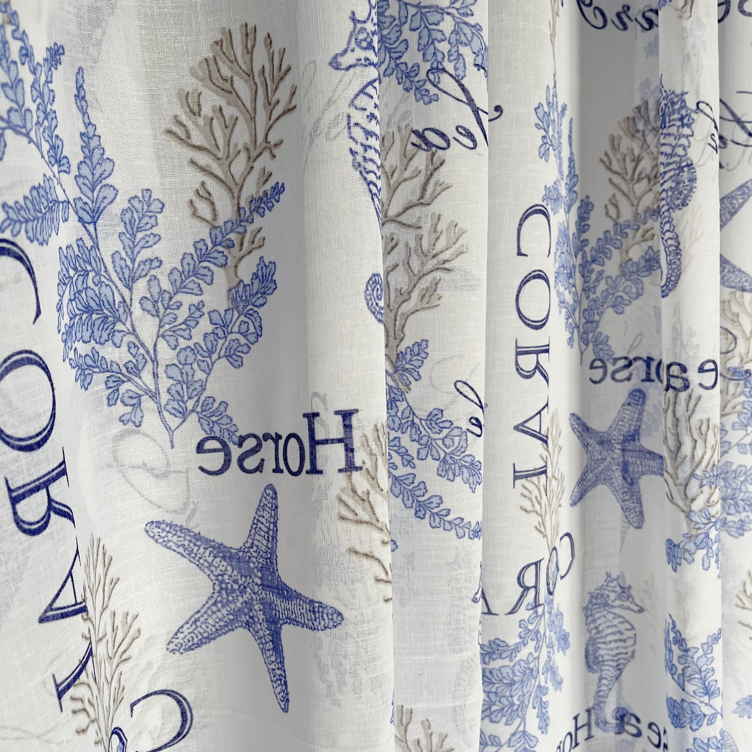 Nautical MARINE Curtains From Linen Fabric. Coral Theme Blue Etsy