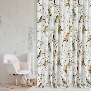 Cute Birds Curtains, Colorful  semiblackout custom curtains, Floral window treatments for Kids Bedroom, Nursery curtains