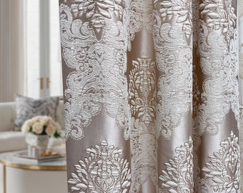 Tenda in jacquard, tende spesse per soggiorno, drappeggi di lusso, pannelli per tende classici con motivi floreali.