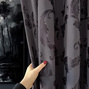 Dark Charcoal Gray Damask Curtains: Cotton Blend, 70% Blackout, Grommet or Rod Pocket