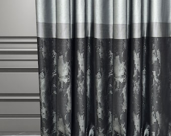 Grey Art Deco Blackout Curtains: Custom Eyelet Curtains for Living Room