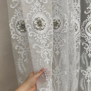 Custom Lace Sheer Curtains: Floral Embroidered Voile Tulle