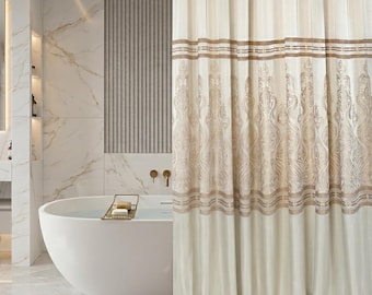Gold Damask Shower Curtain: Waterproof Fabric Shower Curtains for Bathroom