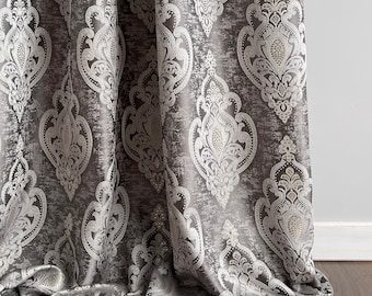 Grey Damask Curtains: Classic Jacquard Bedroom Drapes with Blackout Lining