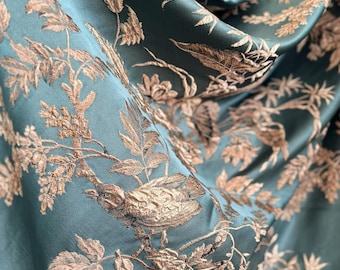 Luxury Vintage Floral Bird Jacquard Curtains for Living Room: Custom Teal Blackout Eyelet Drapery