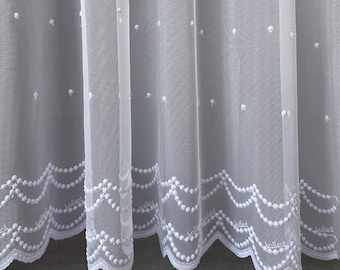 Pleated Sheer Curtains: White & Off-White Embroidered Polka Dot Lined Voiles