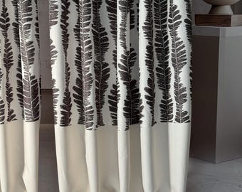 Botanical Linen Curtains: Black White Scandinavian Eyelet Drapes for Living Room