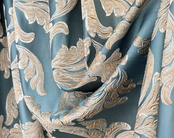 Teal Blue Jacquard Curtains: Luxury Damask Drapery for Living Room