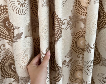 Bohemian art deco patterned curtains for living room, Luxury bedroom jacquard curtains with blackout lining, Custom beige curtains