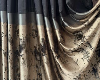 Custom Luxury Curtains: Eyelet Drapes with Striped Pattern in Gray, Gold and Black