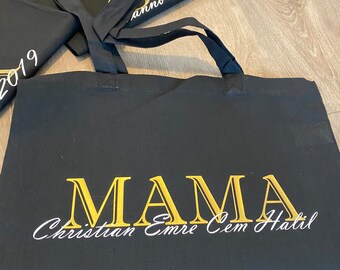 Personalisierte Tasche aus Baumwolle als Geschenk für Mama oder Papa. Wunschtext möglich
