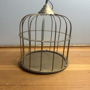 Vintage metal mini bird bag decor table top or hanging -  left patina, vintage condition missing leg