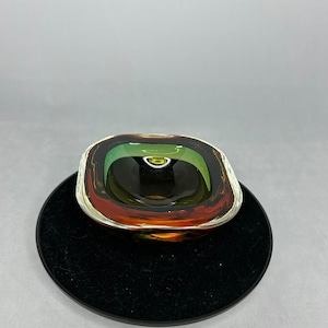 Art glass green brown Murano style ashtray catch all small dish