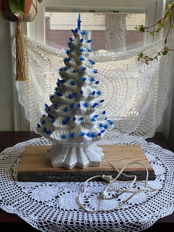 White Ceramic Tree w/ Blue Lights