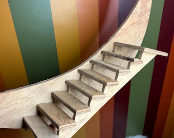 Vintage homemade wooden moon crescent stairs wall hanging shelf Knick knacks minis crystals - vintage condition, no hooks