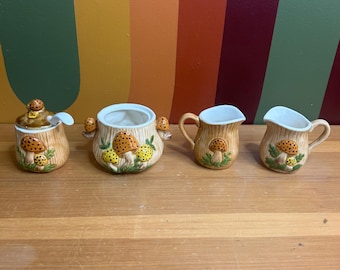 Azucarero y jarro de cerámica con forma de hongo de Arnels, estilo cottagecore, para la hora del té (juego de 4)