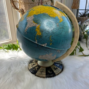 Vintage 1960s Metal Zodiac Astrology World Globe - WORN