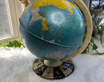 Vintage 1960s Metal Zodiac Astrology World Globe - WORN