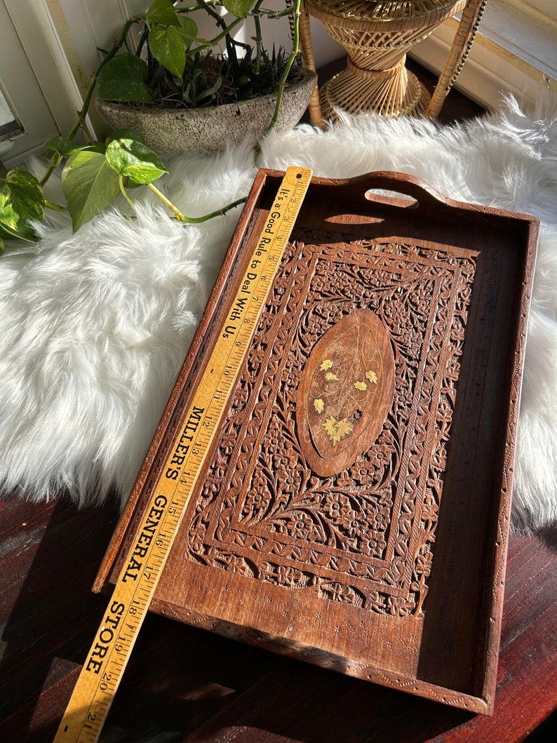 Hand Carved Wooden Tray Made in India Archana Handcrafts 1 Etsy