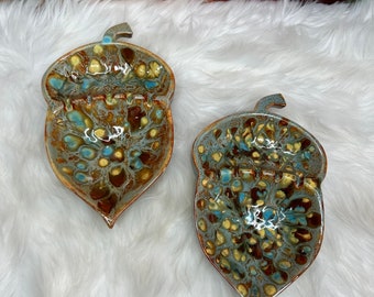 Cenicero de cerámica de esmalte por goteo bellotas de cerámica vintage otoño decoración de otoño