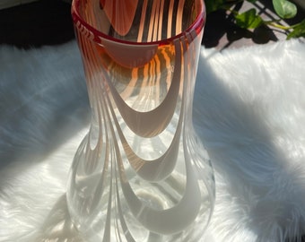 Vintage large art glass orange white swirl “Murano style” vase home decoration