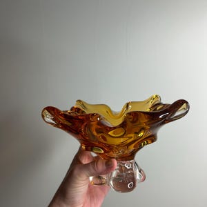 Art glass vintage amber ashtray