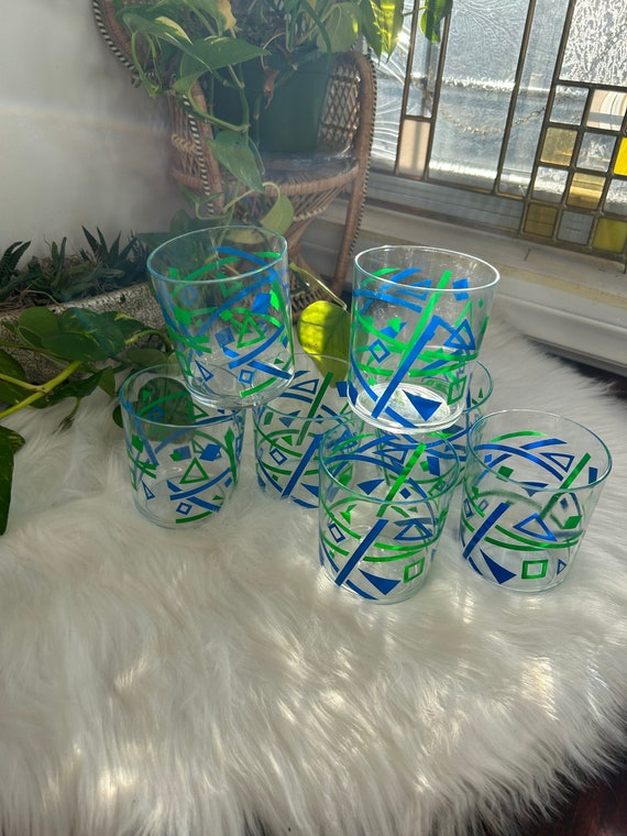 Vintage 80s Art Deco Funky Green Blue Plastic Outdoor Drinking