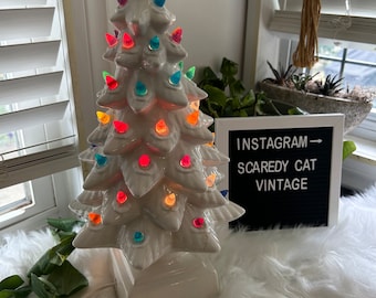 Vintage Christmas white rainbow ceramic tree large rainbow light up - CHIPPED BOTTOM 18” tall