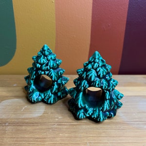 Vintage Keramik Weihnachtsbaum immergrüne kleine dunkelgrüne Serviettenhalter – 2er-Set