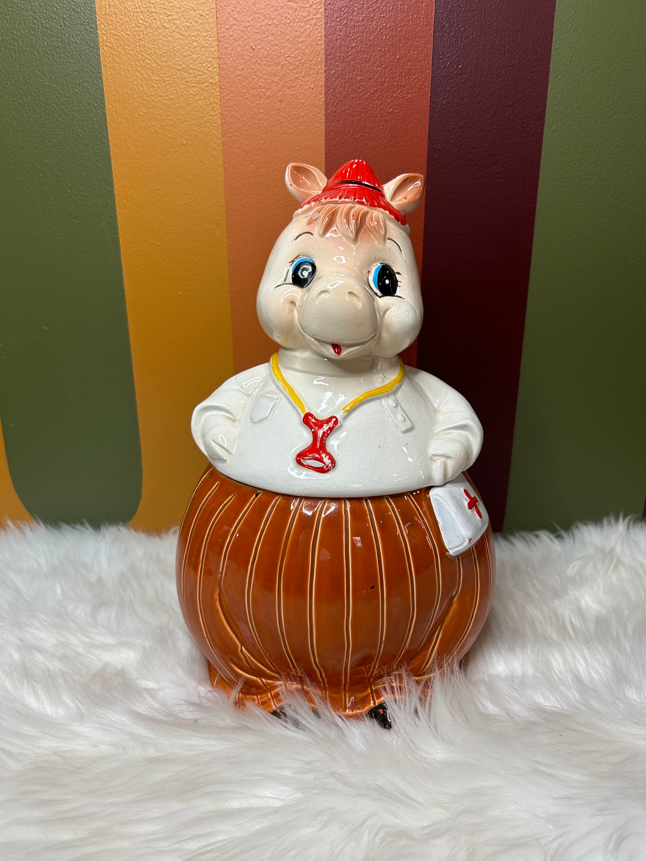 Vintage Japan Pig Nurse Doctor Stethoscope Ceramic Cookie Jar