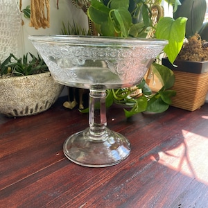 Antique vintage manganese glowing glass compote bowl - chipped vase