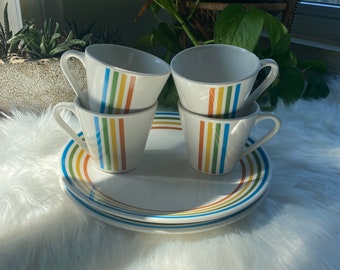 Vintage Regenbogen Pride niedliche Tassen und Teller Set