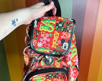 Vintage Mickey Mouse portemonnee rugzak tas vrede liefde hippie rood jaren 90 Y2K