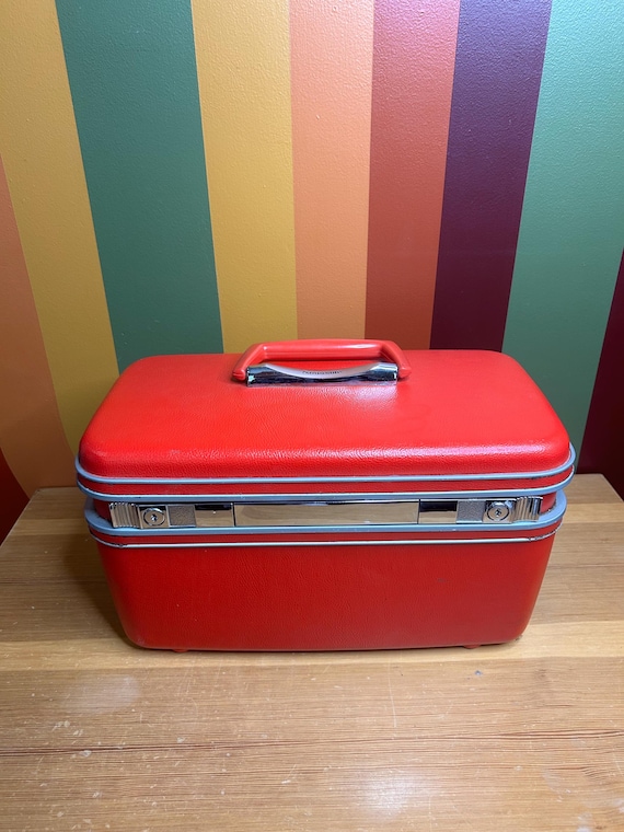 Samsonite Red Vintage Train Make up Vanity Hard Case Bag - Vintage