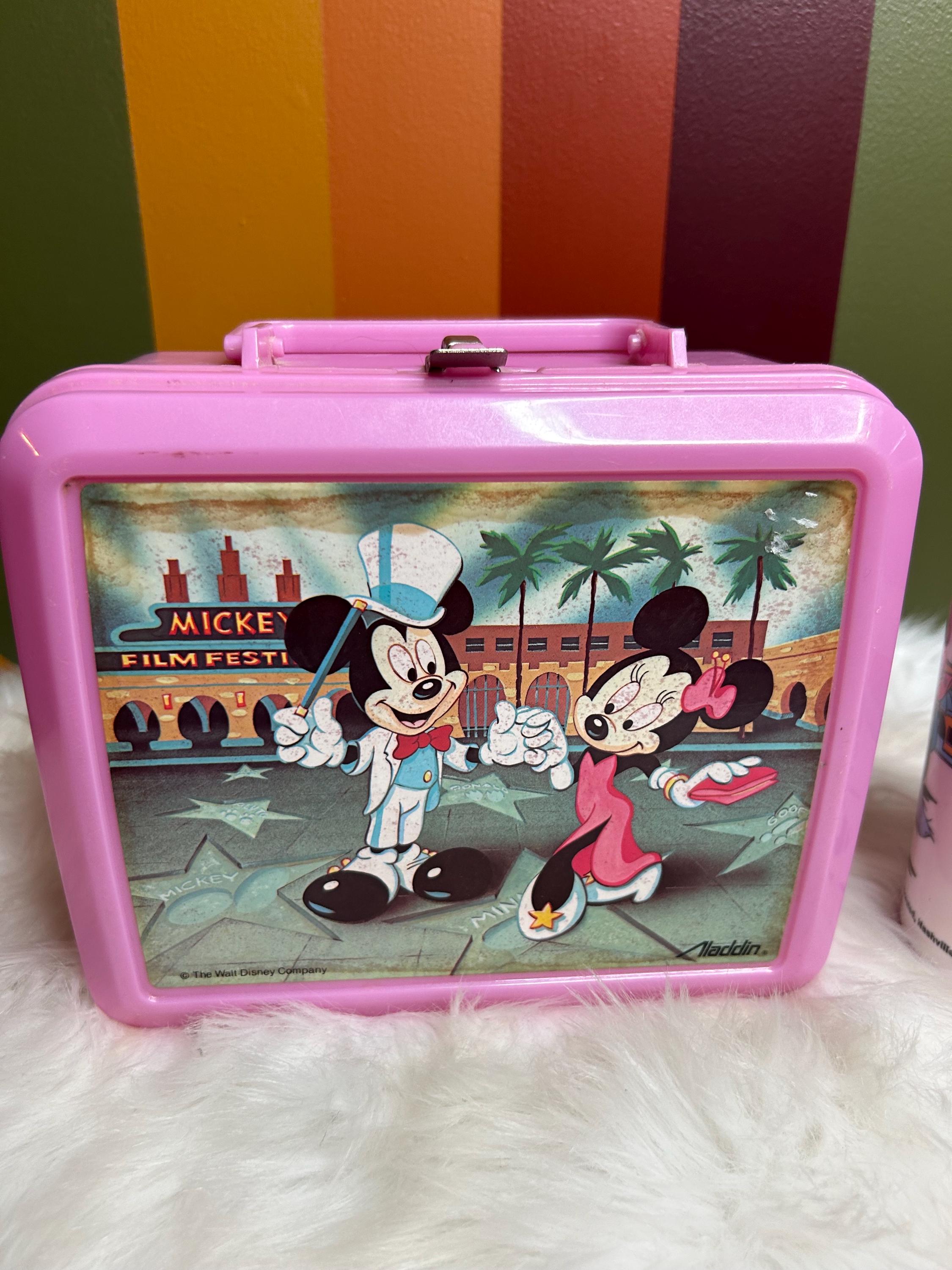 Vintage 90s Y2K Walt Disney Pink Plastic Lunch Box Case With