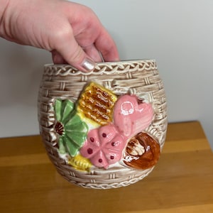 Mid century modern ceramic basket weave napco cookies candy all over cookie jar Christmas cookies all over NO LID