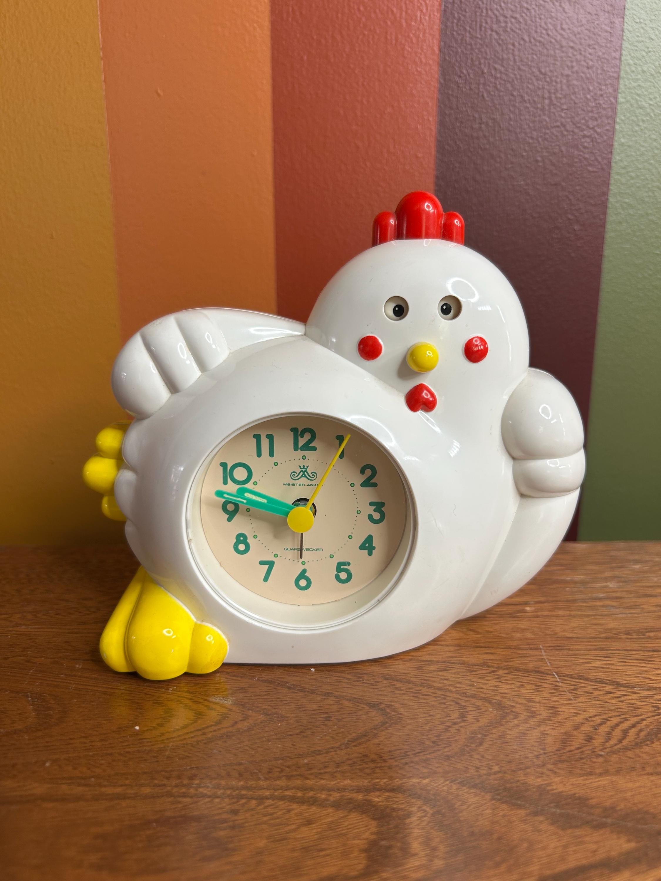 80s Vintage Plastic Rooster Chicken Alarm Clock Cock a Doodle Do
