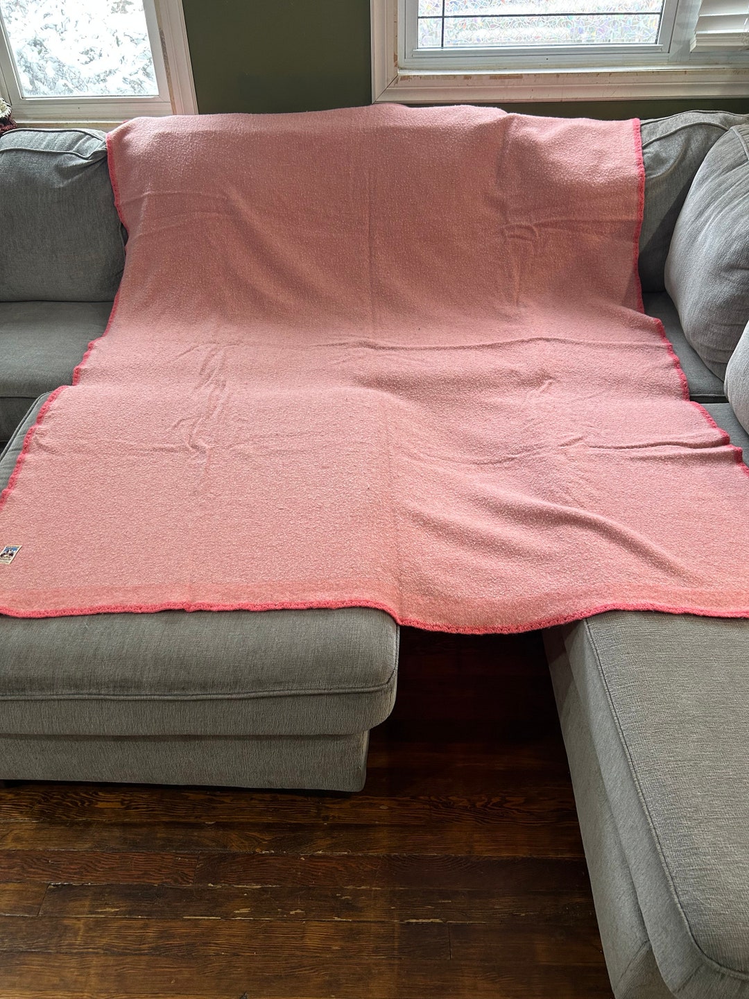 Vintage Kenwood Wool Pink Blanket Throw Crochet Trim Made in Canada