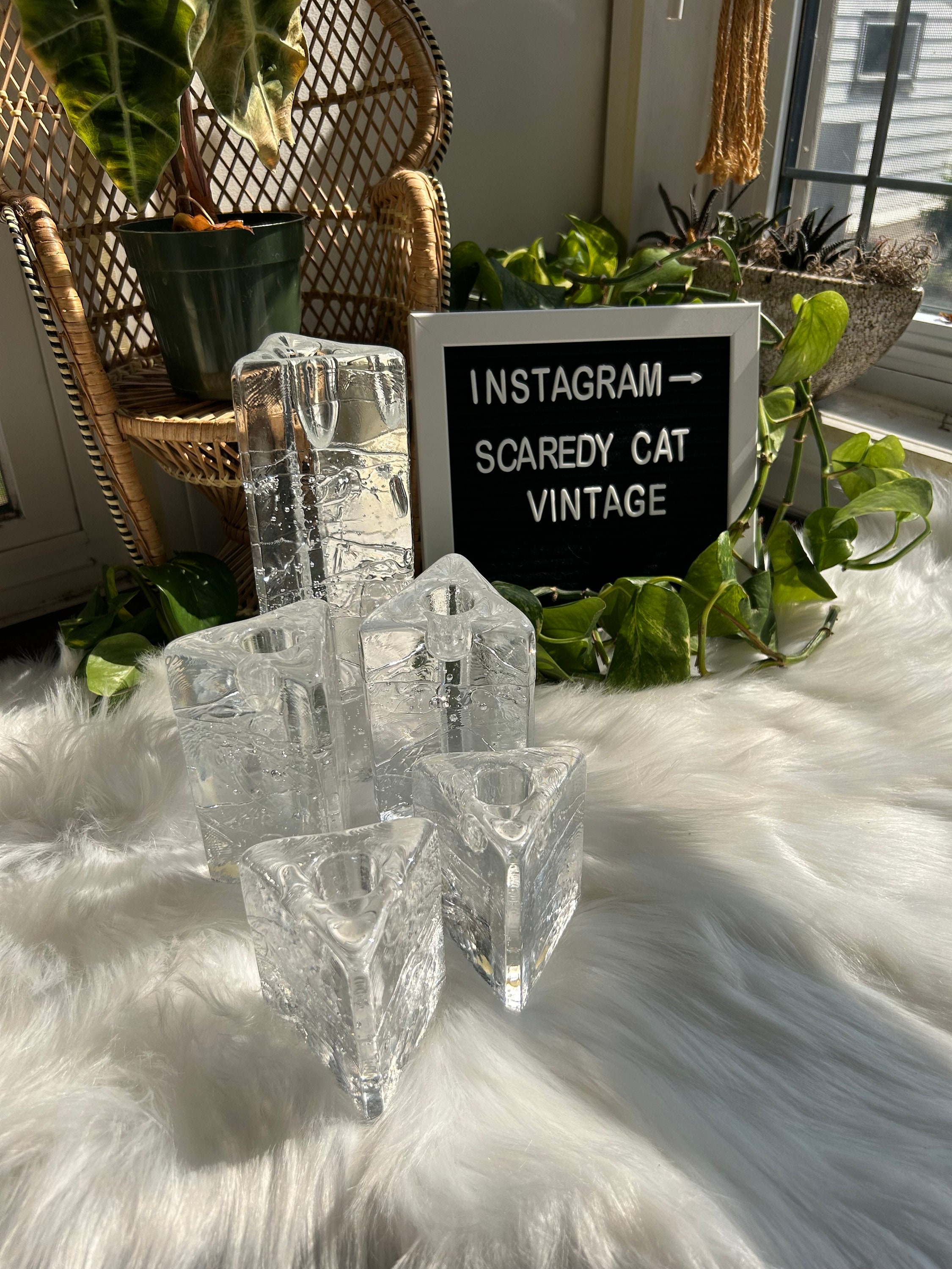 ヴィンテージ クリアガラス イッタラ キャンドルホルダー テーパー