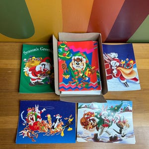 Cleo 1996 vintage papel cartões de felicitações de Natal looney tunes bugs bunny Taz, Sylvester Tweety sortidos - conjunto de 27