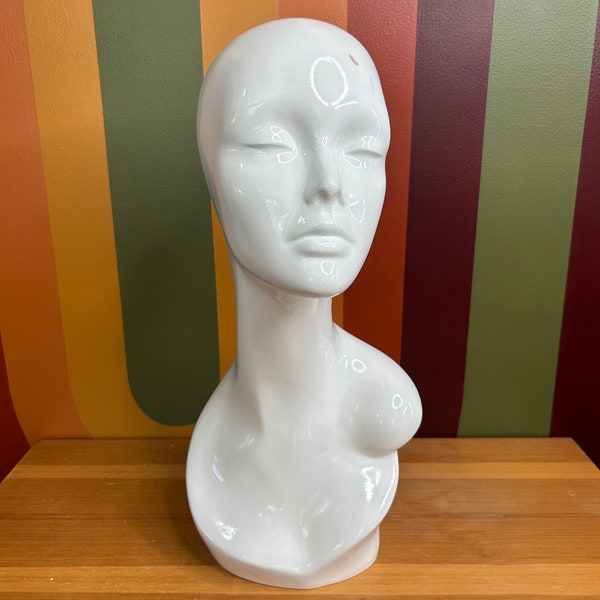 White mannequin head face bust jewellery display decor - CHIPPED