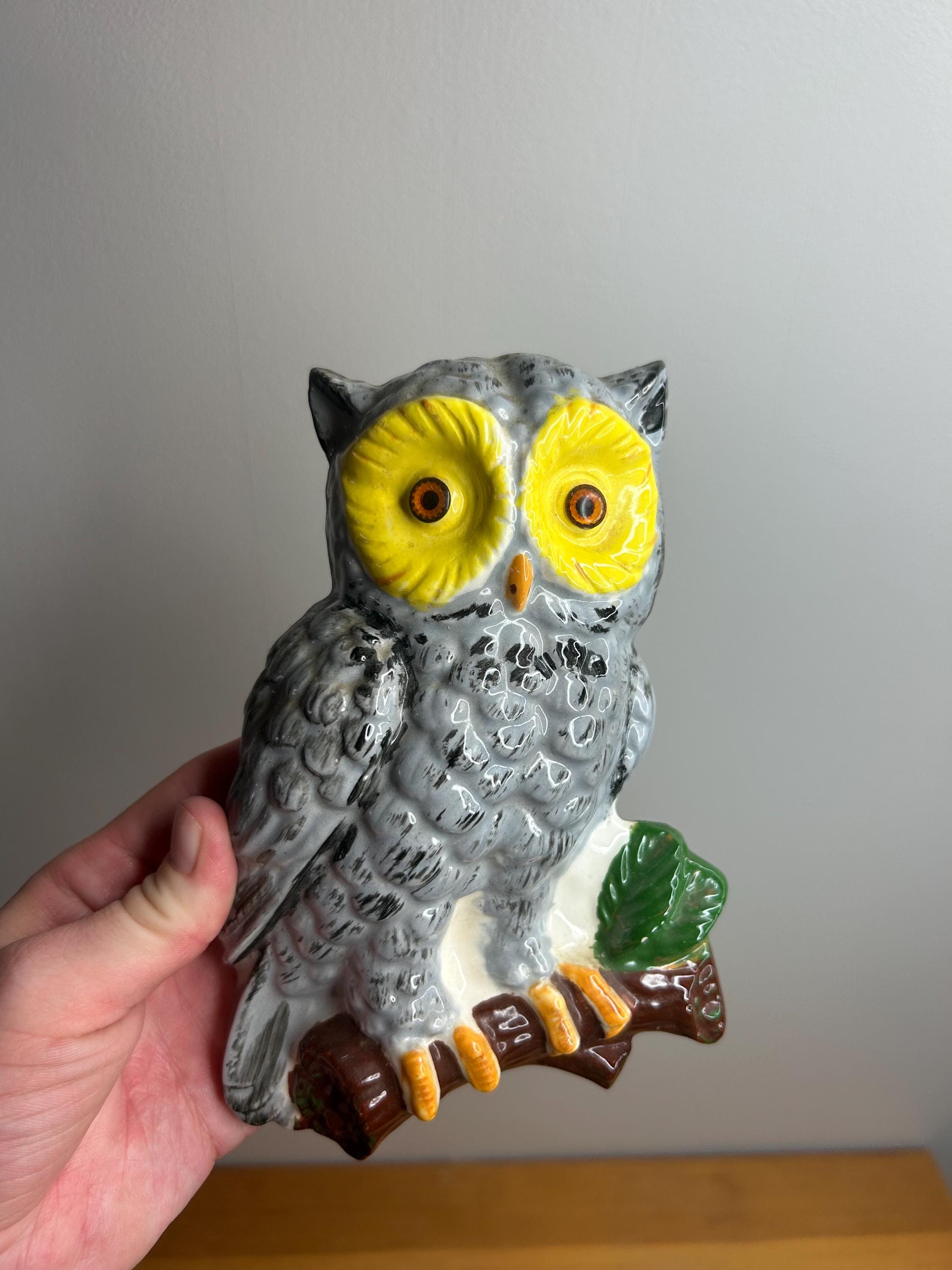 Vintage cottagecore wall decor MCM owl ceramic homemade