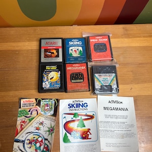 Atari 2600 テスト済みゲーム 6 個セット ヴァンガード、パックマン、メガマニア、スキー、スパイダーファイター、テープワーム