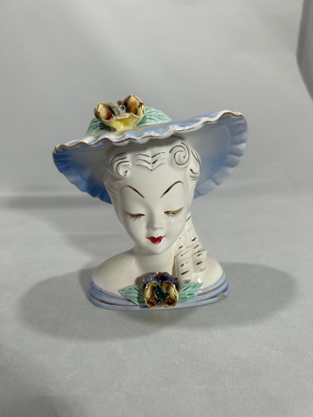 Vintage Lady Head Planter Vase Lefton Scarlet Porcelain Women Etsy