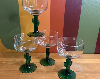 Vintage libbey margarita cactus drinking glasses green glass girls night tequila alcohol 90s Y2K - set of 4